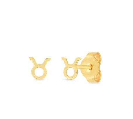 14K Gold Taurus Zodiac Stud Earrings