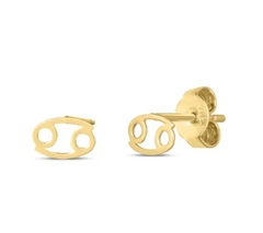 14K Gold Cancer Zodiac Stud Earrings