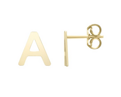 14K Gold Polished Initial Stud Earrings