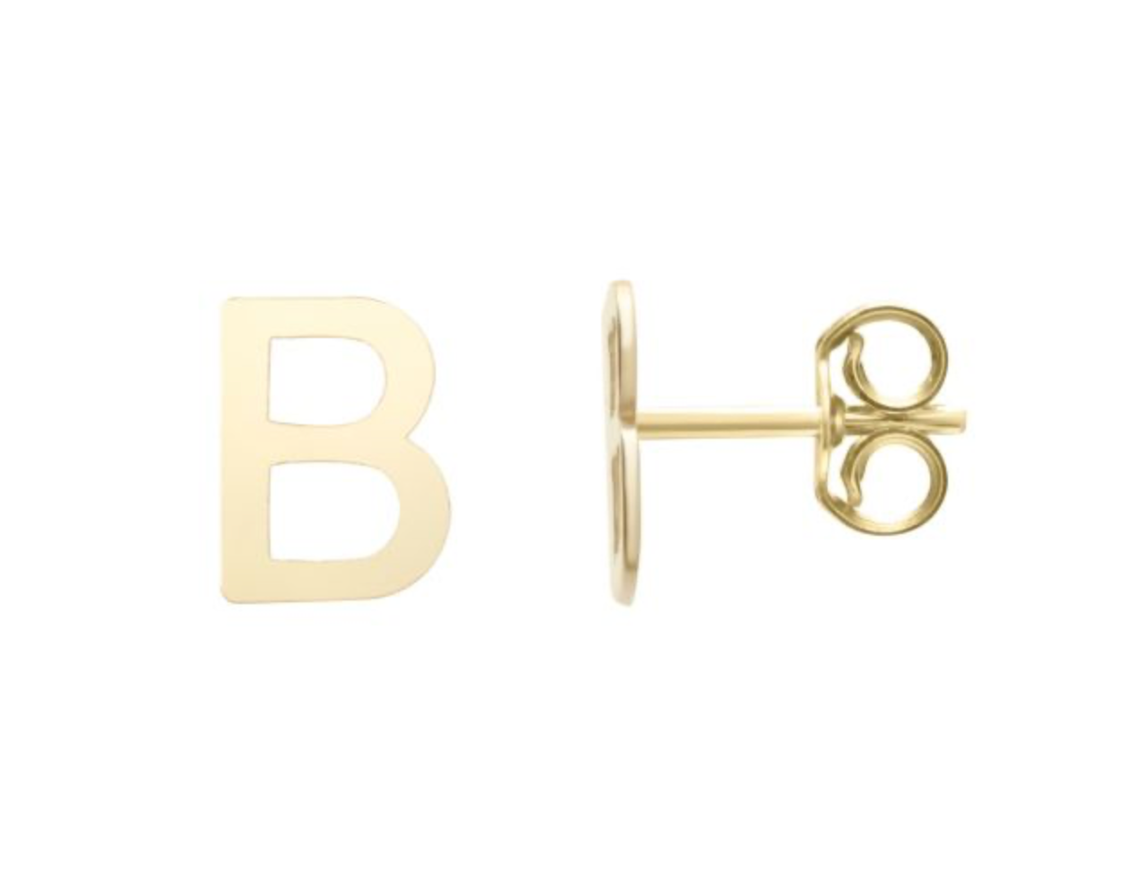 14K Gold Polished Initial Stud Earrings