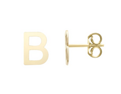 14K Gold Polished Initial Stud Earrings