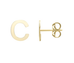 14K Gold Polished Initial Stud Earrings