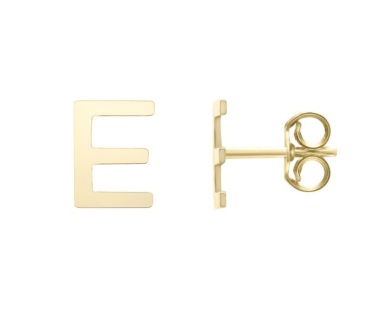 14K Gold Polished Initial Stud Earrings