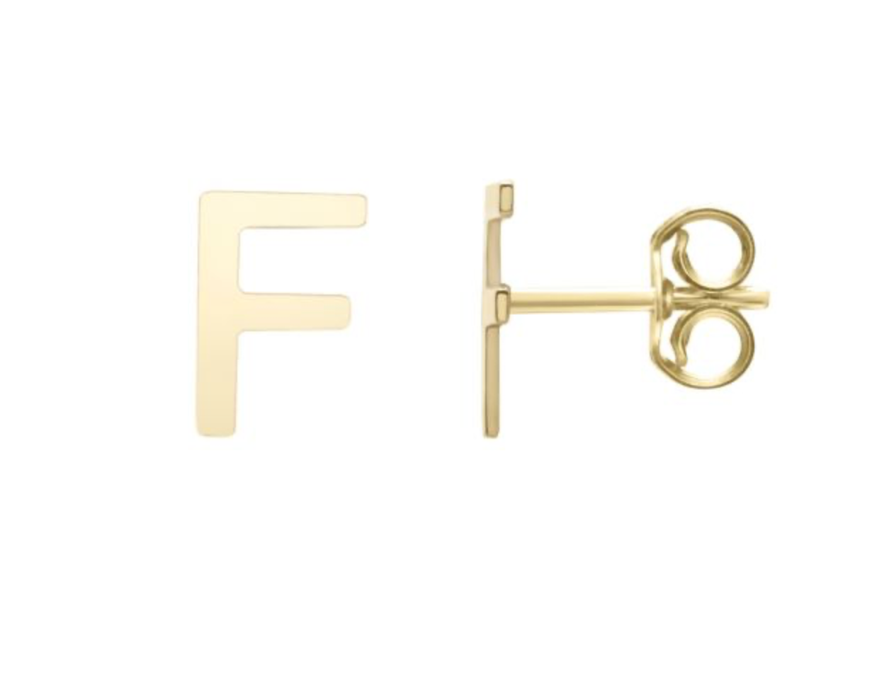 14K Gold Polished Initial Stud Earrings