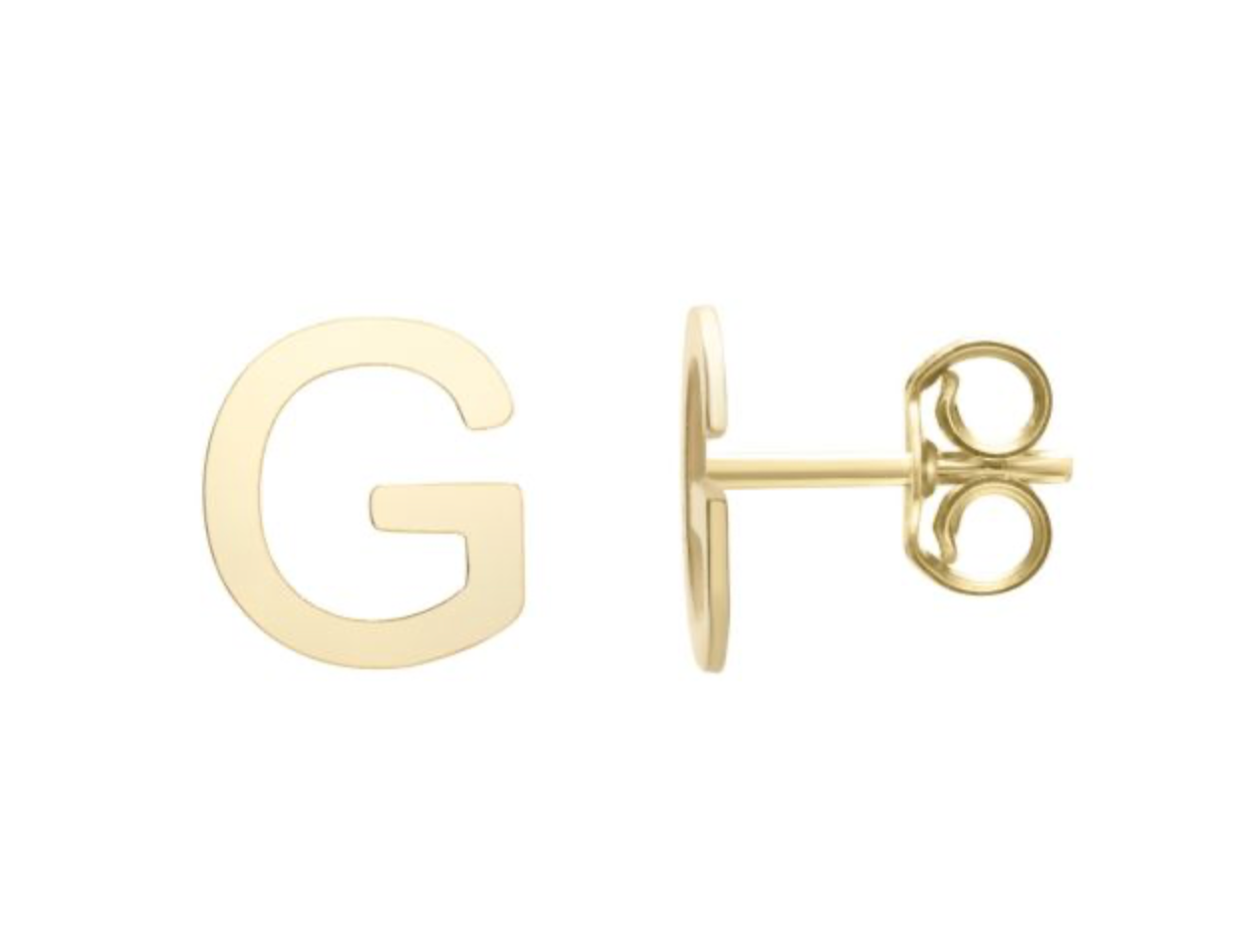 14K Gold Polished Initial Stud Earrings