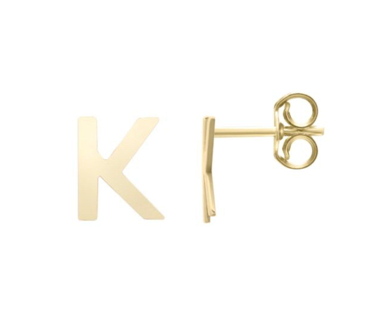 14K Gold Polished Initial Stud Earrings