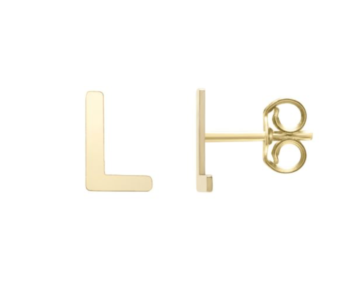 14K Gold Polished Initial Stud Earrings