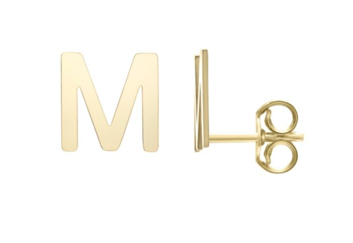 14K Gold Polished Initial Stud Earrings