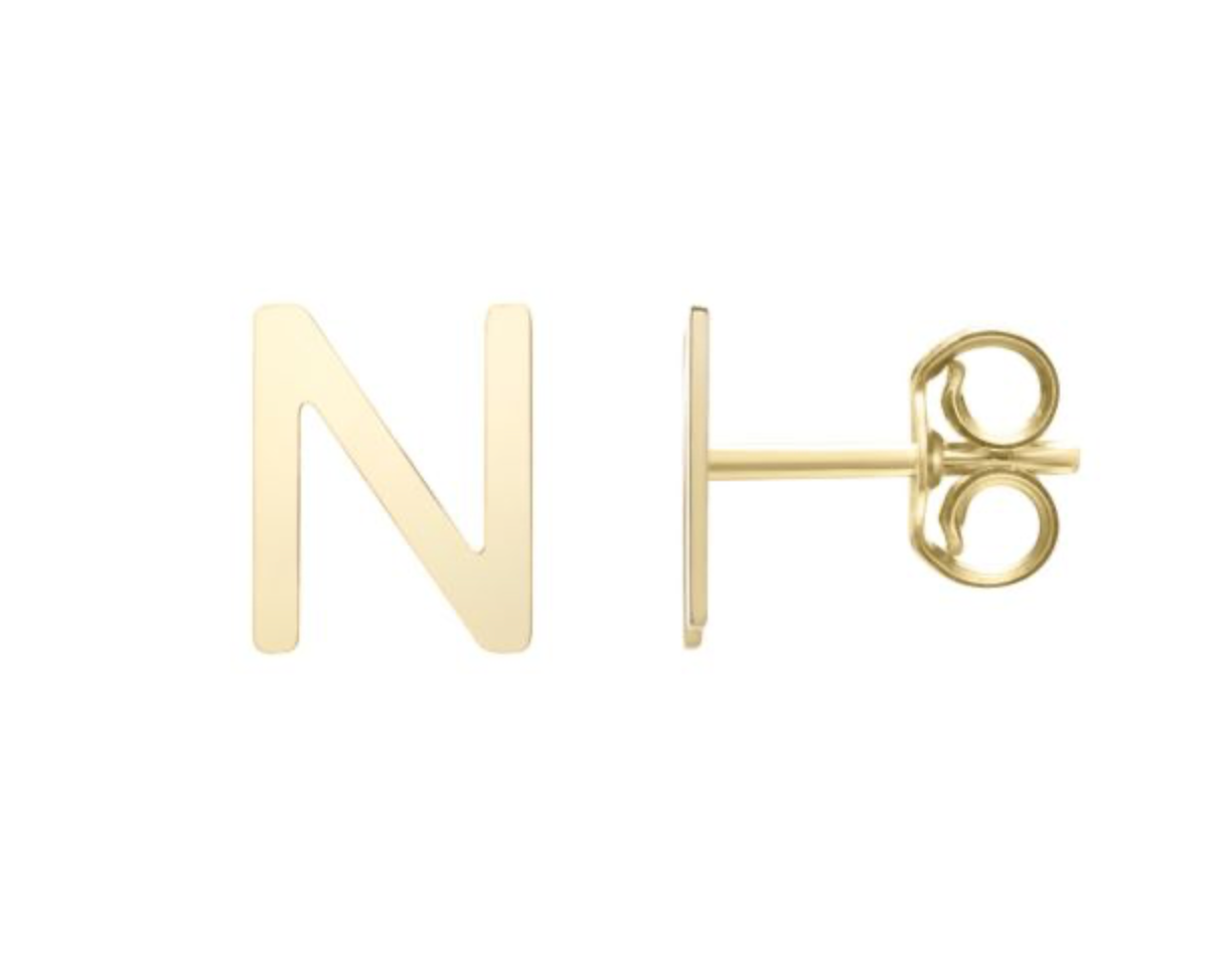 14K Gold Polished Initial Stud Earrings