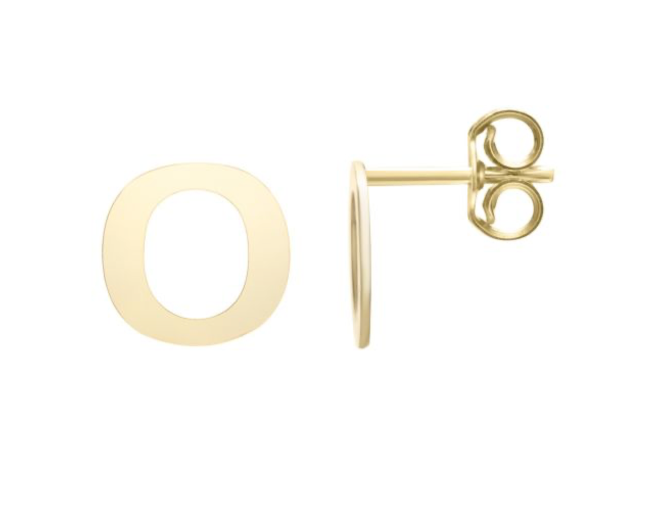 14K Gold Polished Initial Stud Earrings