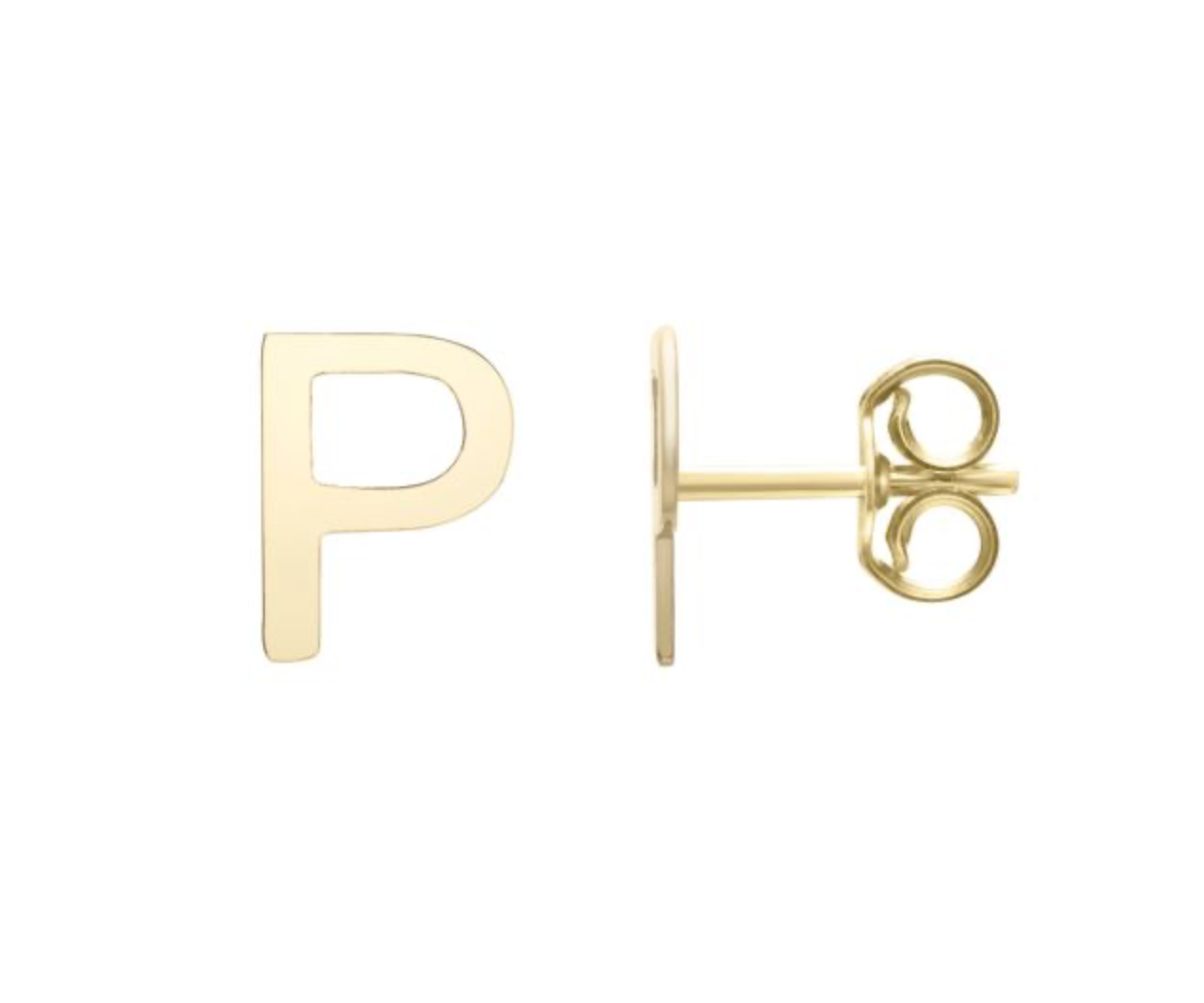 14K Gold Polished Initial Stud Earrings