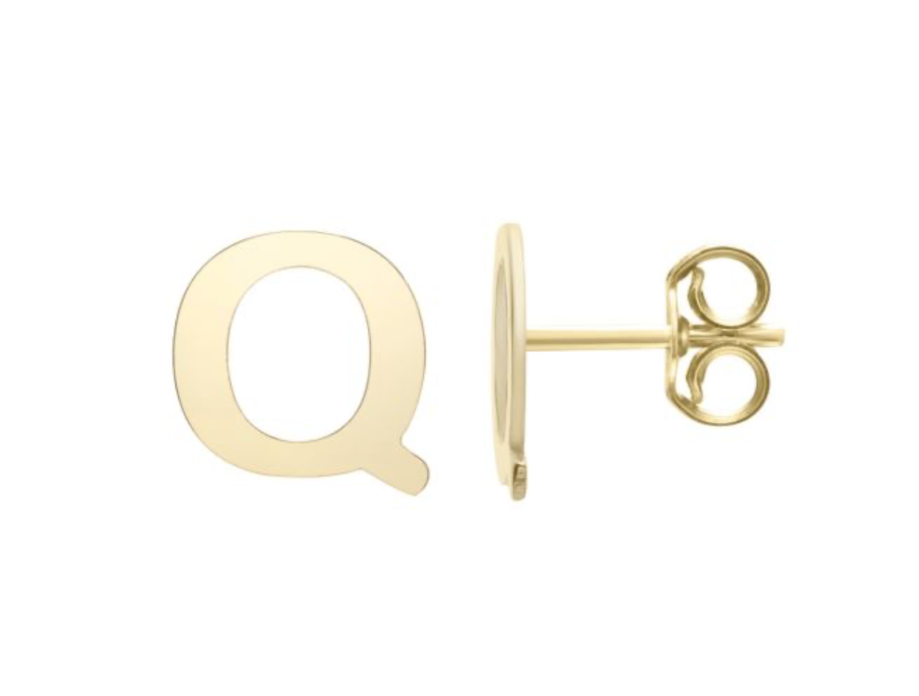 14K Gold Polished Initial Stud Earrings