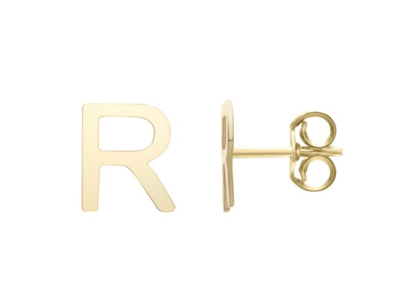 14K Gold Polished Initial Stud Earrings