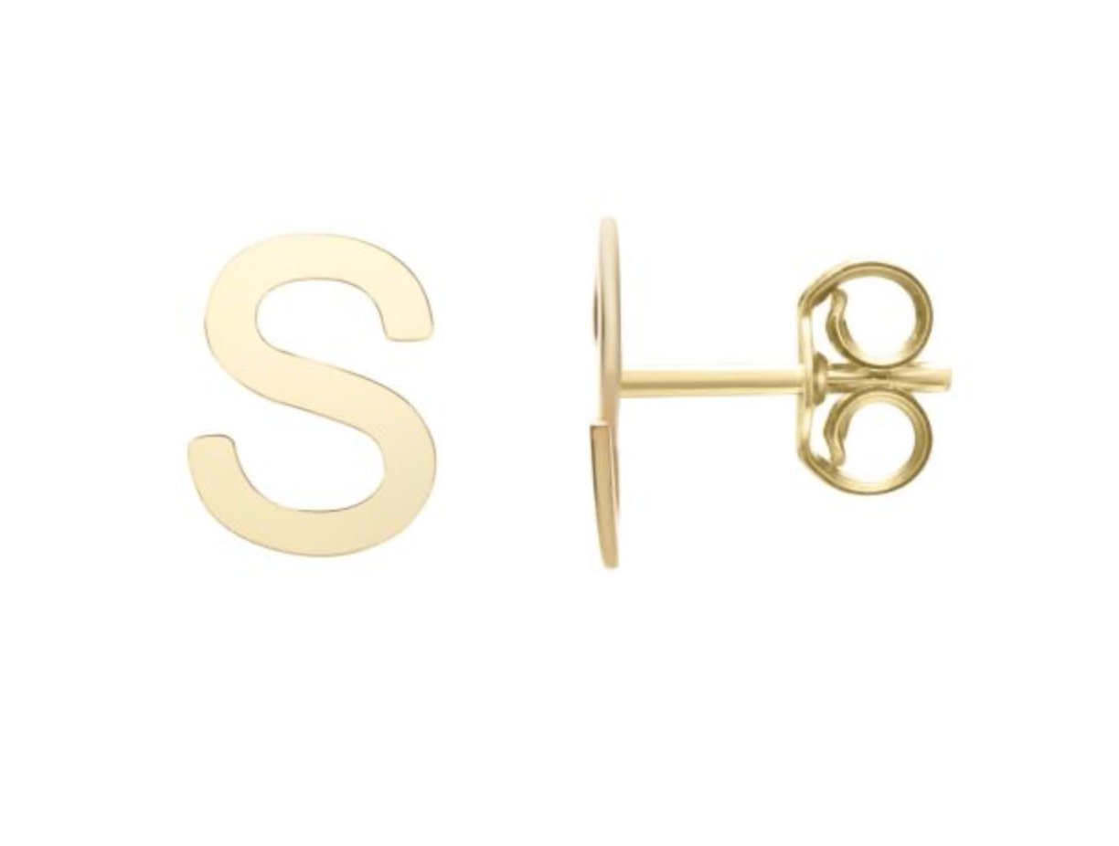 14K Gold Polished Initial Stud Earrings