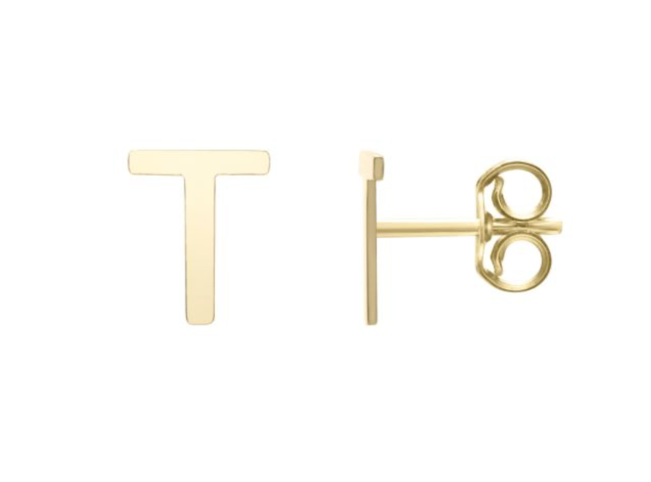 14K Gold Polished Initial Stud Earrings