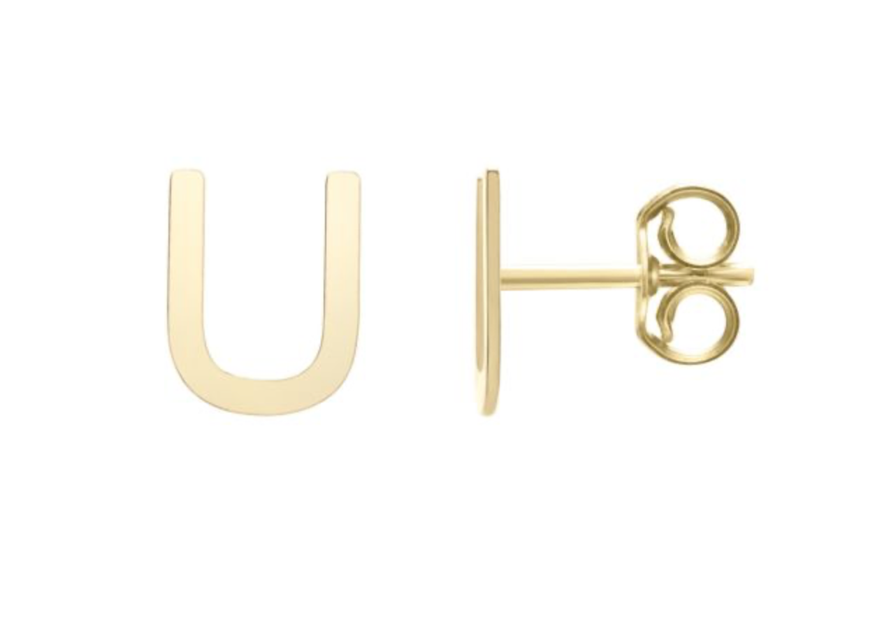 14K Gold Polished Initial Stud Earrings