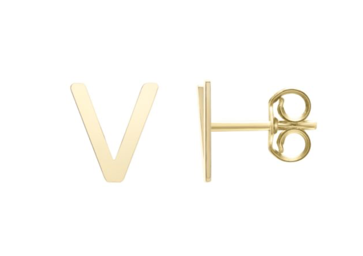 14K Gold Polished Initial Stud Earrings