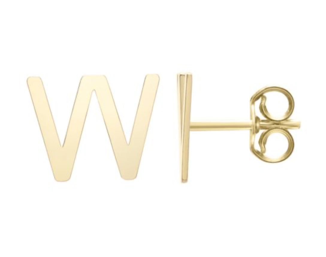 14K Gold Polished Initial Stud Earrings