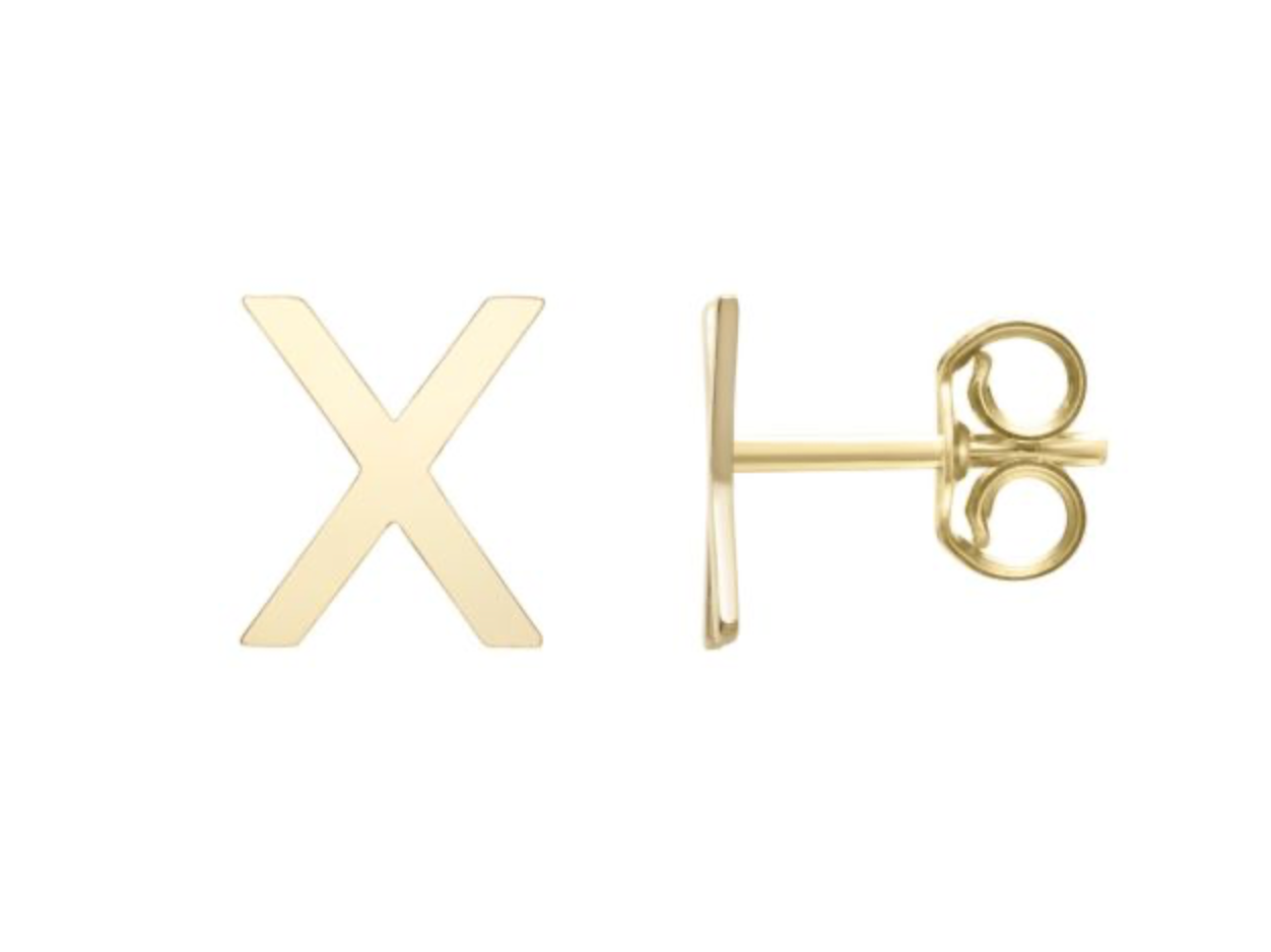 14K Gold Polished Initial Stud Earrings