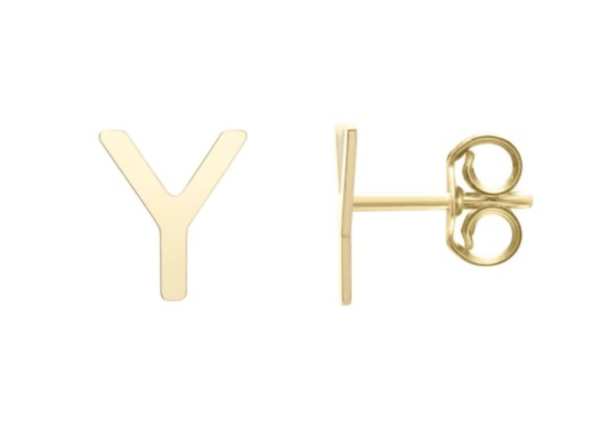 14K Gold Polished Initial Stud Earrings