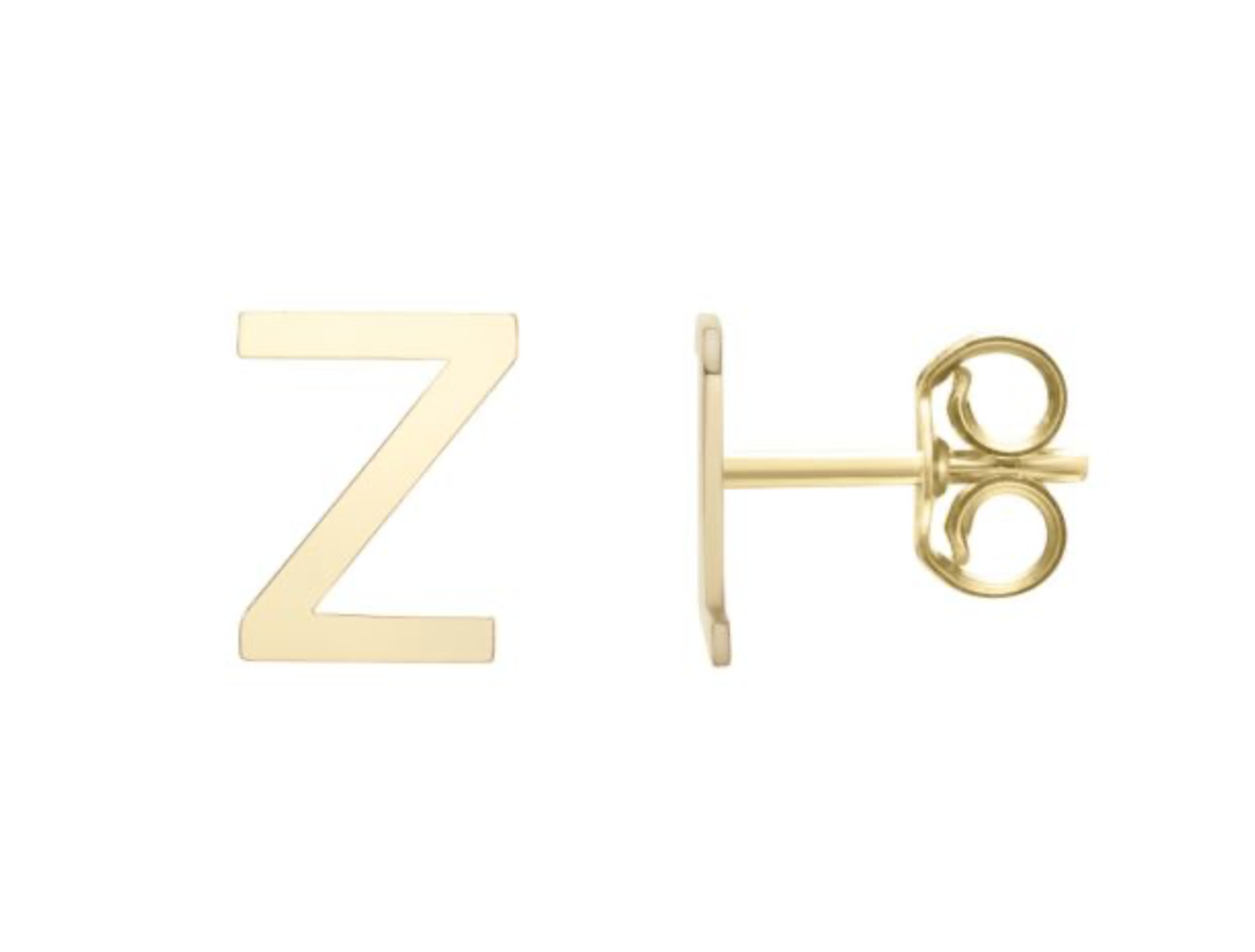 14K Gold Polished Initial Stud Earrings