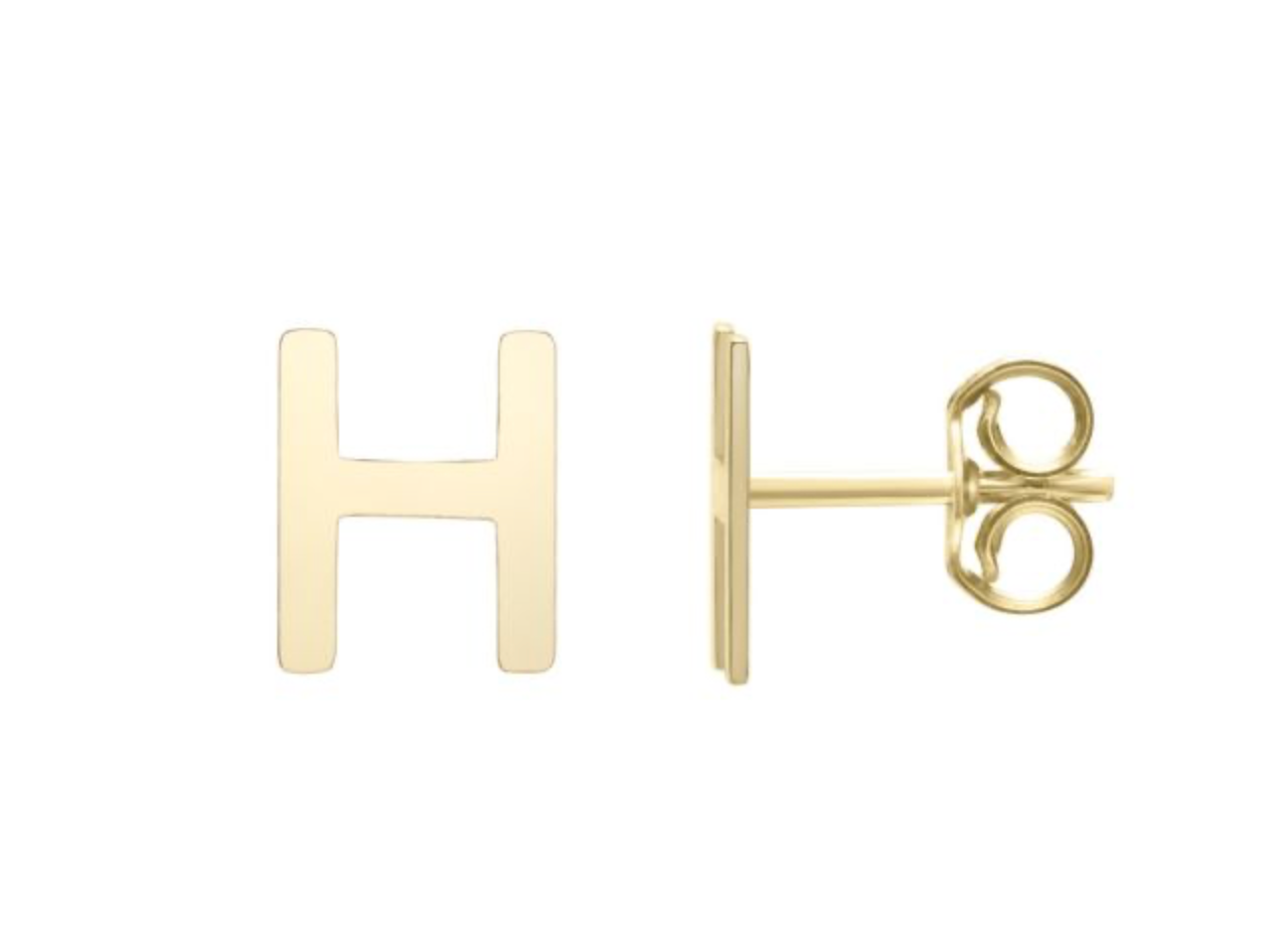 14K Gold Polished Initial Stud Earrings